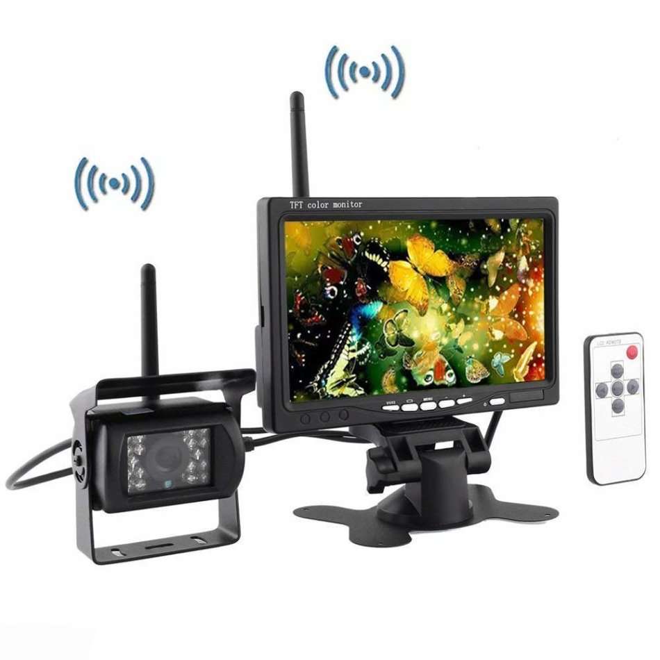 Wireless Backup Camera Monitor Kit - 7 inch HD LCD TFT Monitor + Built-in Wireless Antenna 12V 24V B