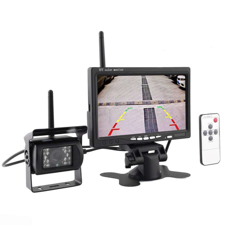 Wireless Backup Camera Monitor Kit - 7 inch HD LCD TFT Monitor + Built-in Wireless Antenna 12V 24V B
