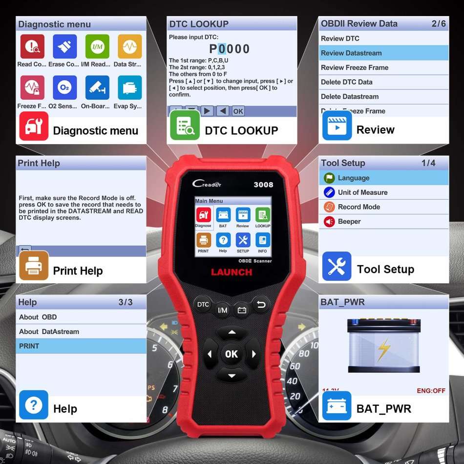 LAUNCH Creader 3008 OBD2 Scanner Automotive Car Diagnostic Tool Support Full OBD2 Function with Batt