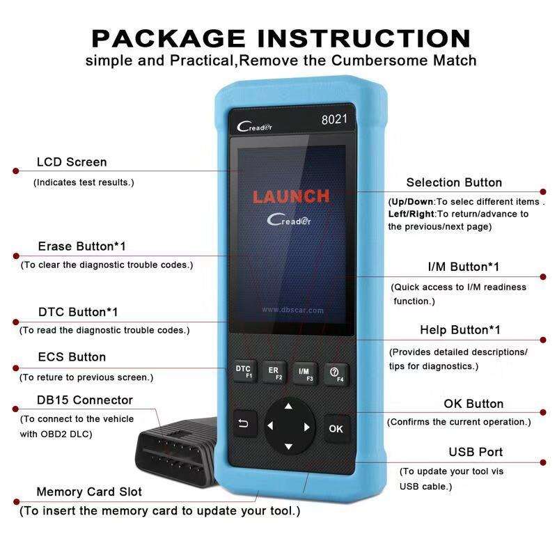 New Launch DIY Scanner CReader 8021 Full OBD2 Scanner/Scan Tool Diagnostic OBD+ABS+SRS+Oil+EPB+BMS+S