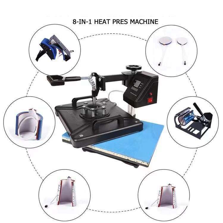 Heat press machine  Combo Heat Press Machine T-shirt Hat Cap Mug Plate Digital Transfer S8 in 1 set