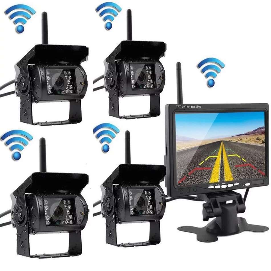 Wireless Backup Camera Monitor Kit - 7 inch HD LCD TFT Monitor + Built-in Wireless Antenna 12V 24V B