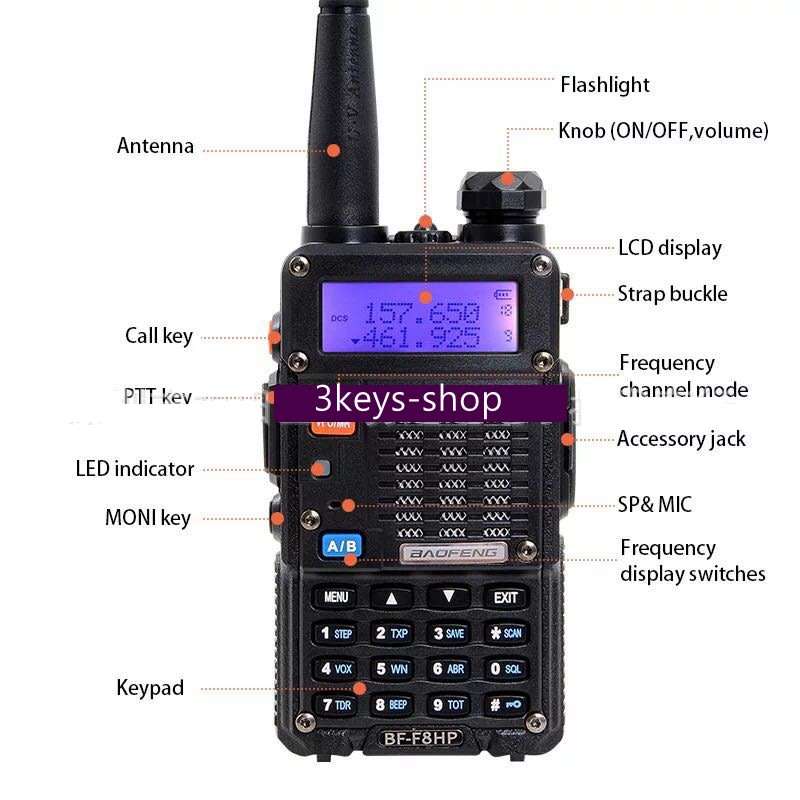 2 For R BaoFeng BF-F8HP (UV-5R 3rd Gen) 8-Watt Dual Band Two-Way Radio