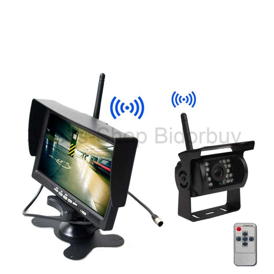 Wireless Backup Camera Monitor Kit - 7 inch HD LCD TFT Monitor + Built-in Wireless Antenna 12V 24V B