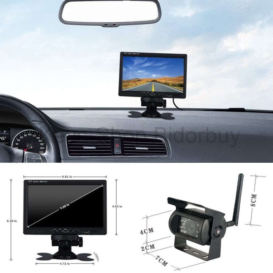 Wireless Backup Camera Monitor Kit - 7 inch HD LCD TFT Monitor + Built-in Wireless Antenna 12V 24V B