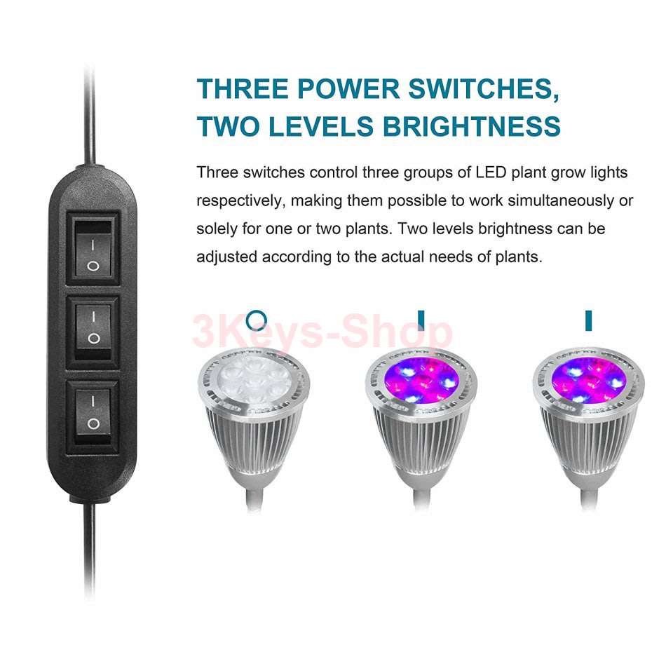 Plant Grows Lamp, 15W Plant Growing Desk Lights Triple Heads LED Full Spectrum Vegetation L