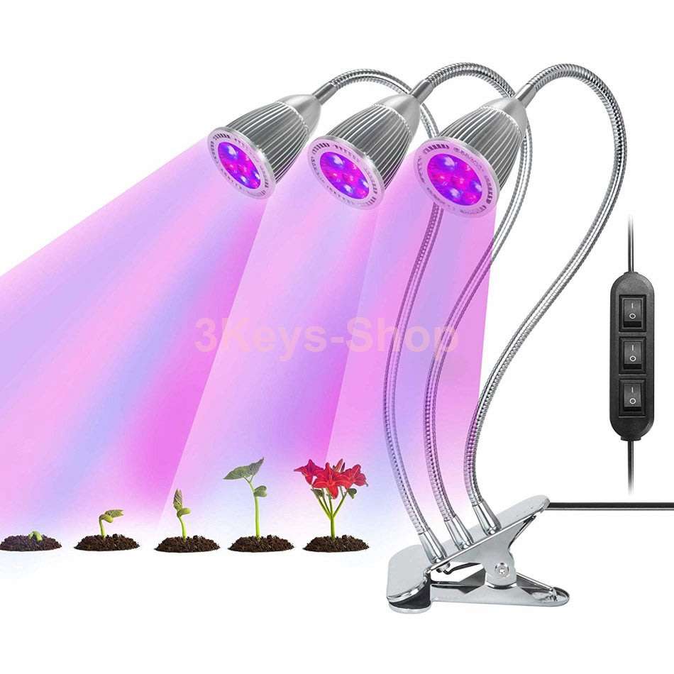 Plant Grows Lamp, 15W Plant Growing Desk Lights Triple Heads LED Full Spectrum Vegetation L