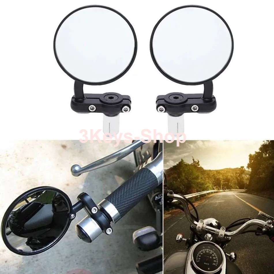 Universal Motorcycle Mirrors - 3" Round Folding Bar End Side Mirror for Honda, Scooter, Suzuki, Yama