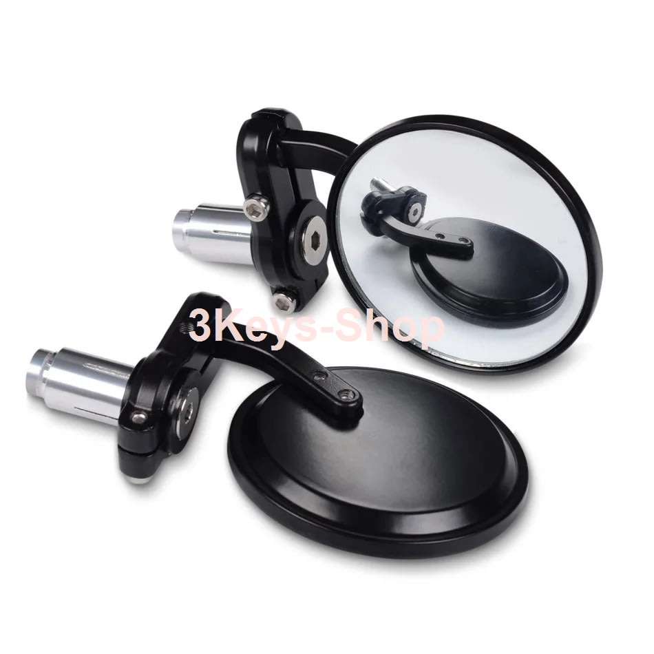 Universal Motorcycle Mirrors - 3" Round Folding Bar End Side Mirror for Honda, Scooter, Suzuki, Yama