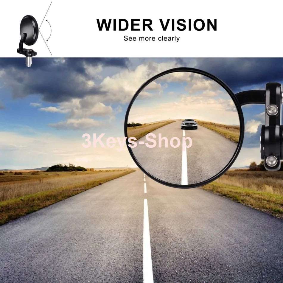 Universal Motorcycle Mirrors - 3" Round Folding Bar End Side Mirror for Honda, Scooter, Suzuki, Yama