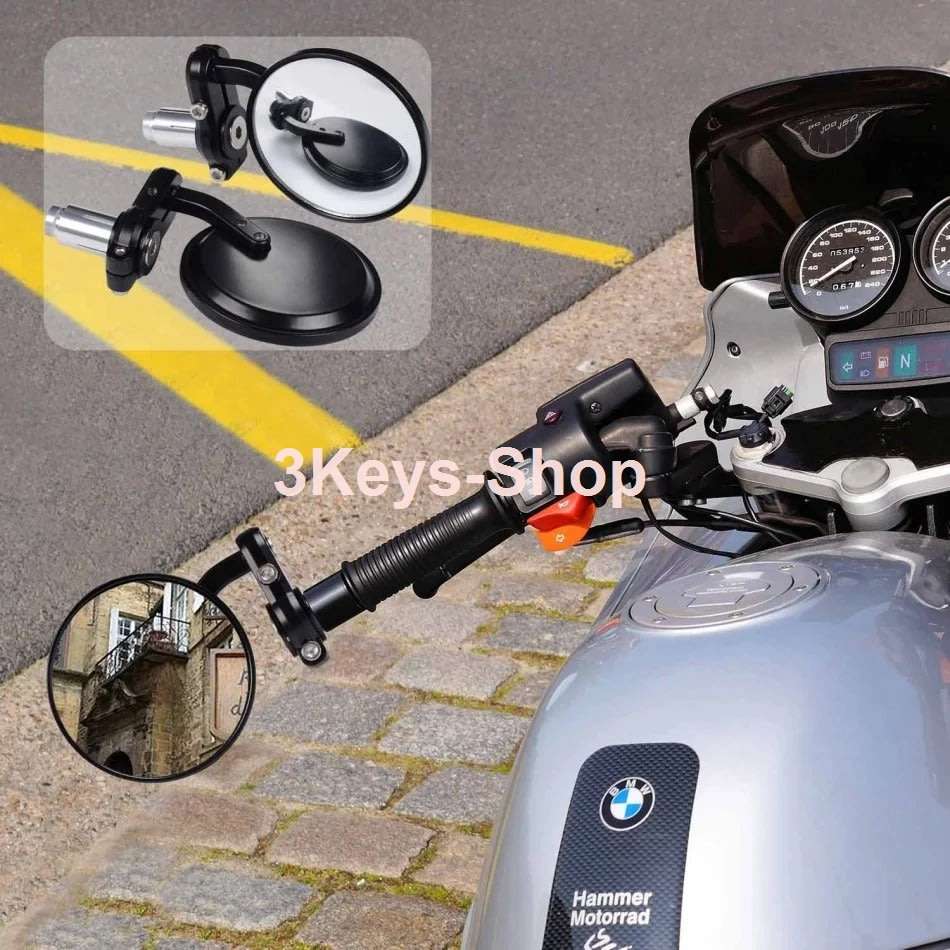 Universal Motorcycle Mirrors - 3" Round Folding Bar End Side Mirror for Honda, Scooter, Suzuki, Yama