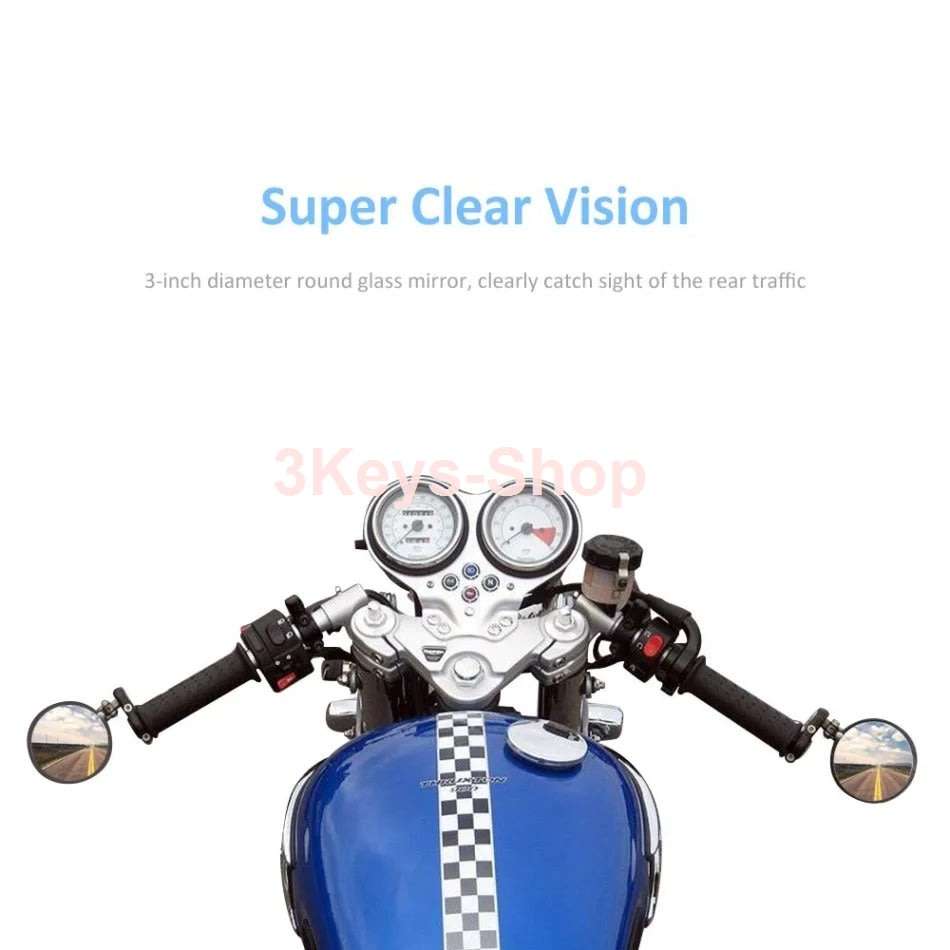 Universal Motorcycle Mirrors - 3" Round Folding Bar End Side Mirror for Honda, Scooter, Suzuki, Yama