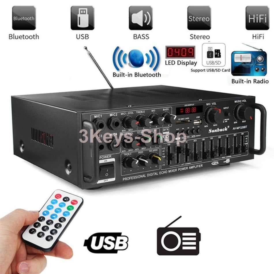 Sunbuck 220V/12V Bluetooth Stereo Amplifier supports USB disk / SD card, car home amplifier
