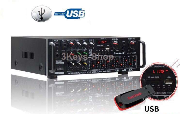 Sunbuck 220V/12V Bluetooth Stereo Amplifier supports USB disk / SD card, car home amplifier