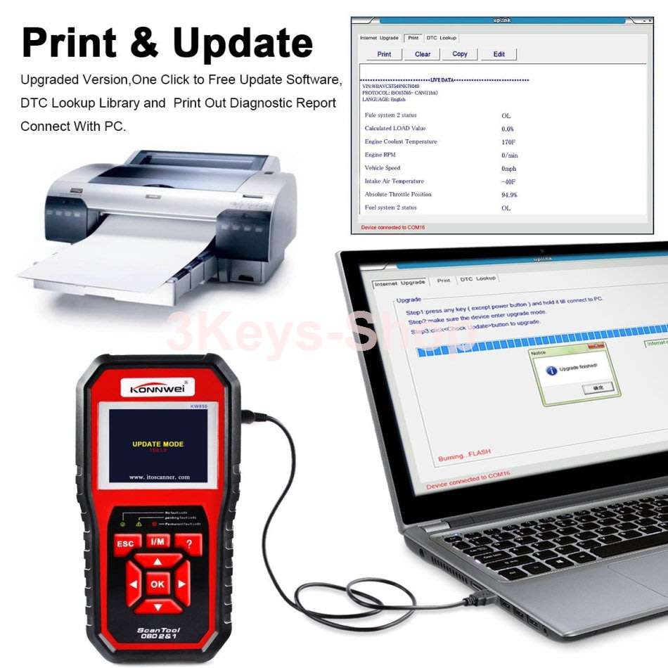 KONNWEI KW850 Professional OBD2 Scanner Auto Code Reader Diagnostic Check Engine Light Scan Tool for