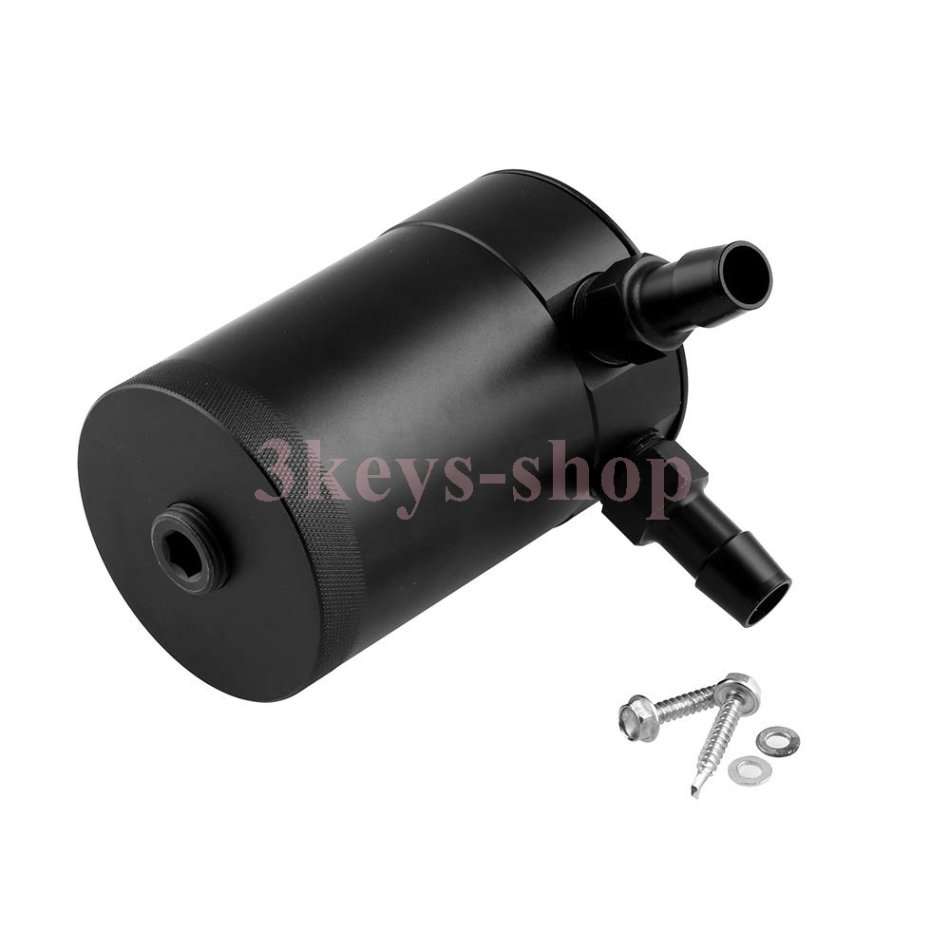 Cylinder Aluminum Engine Oil Catch Reservoir Breather Tank Can W/Filter 300ML+Drain valve,Black