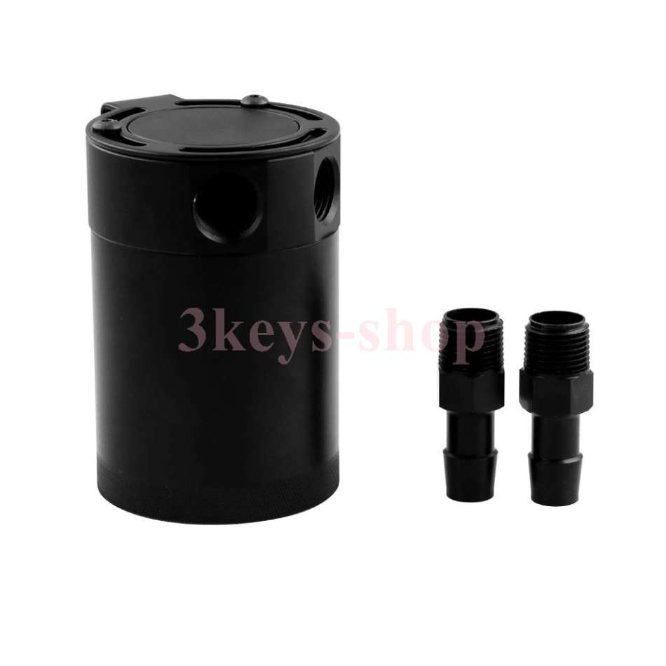 Cylinder Aluminum Engine Oil Catch Reservoir Breather Tank Can W/Filter 300ML+Drain valve,Black