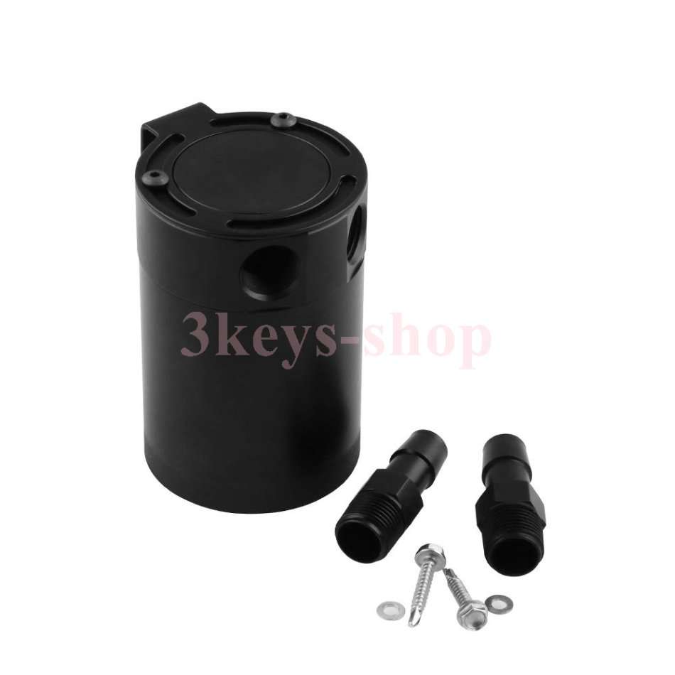 Cylinder Aluminum Engine Oil Catch Reservoir Breather Tank Can W/Filter 300ML+Drain valve,Black