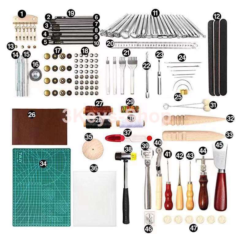 92 PCs Leathercraft Tools Kit Leather Punch Hand Sewing Tool Set Groover Stitching Kits