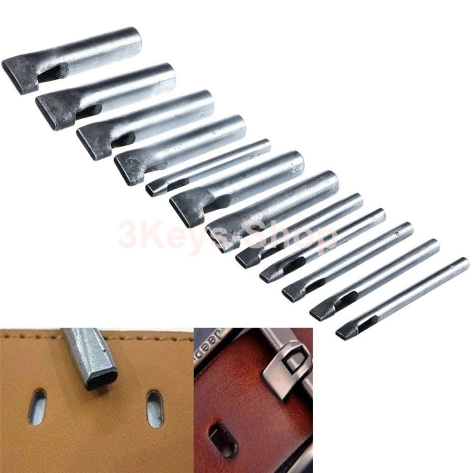 12Pcs Oval Shape Leather Craft Hole Punch Set Punch Belt Watch Band for Leather Working Oblong Shape