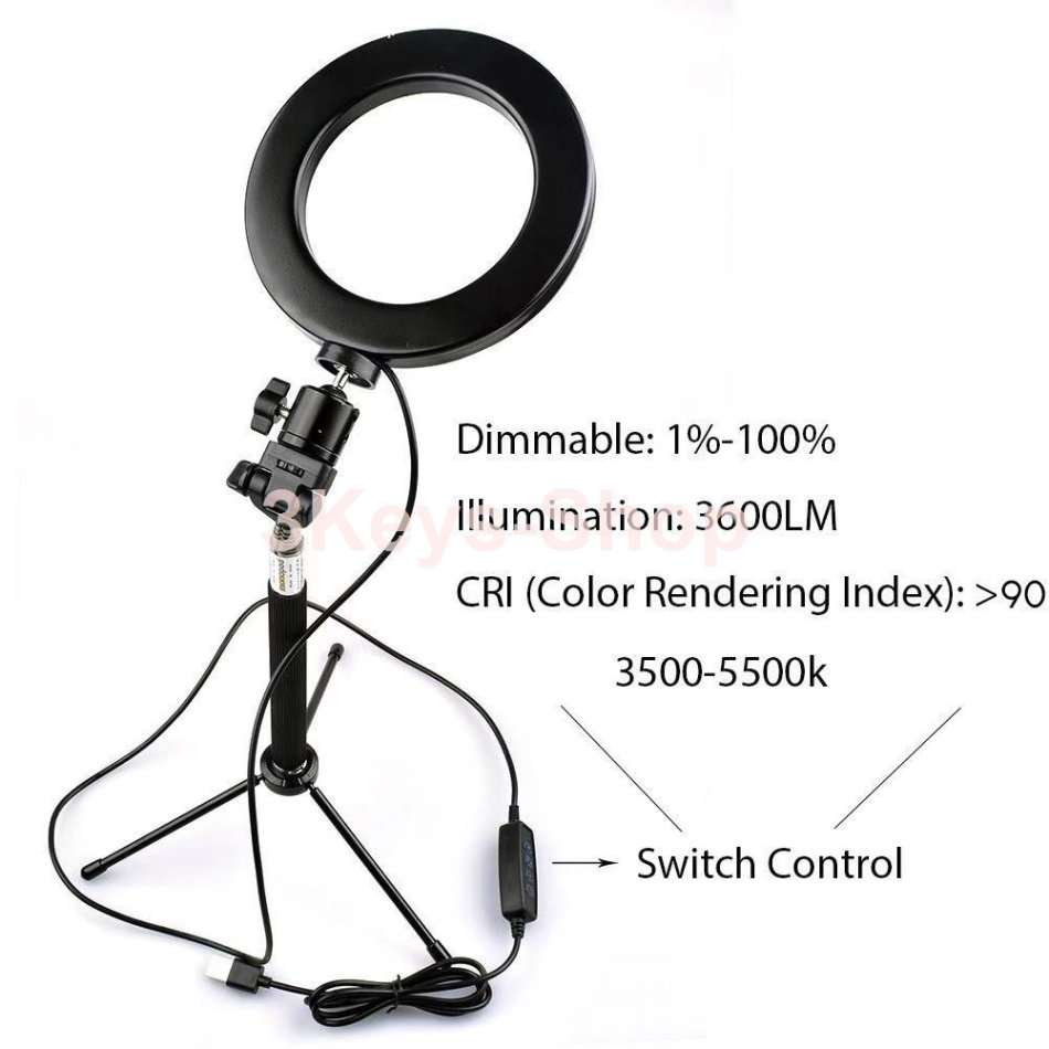 16CM LED Ring Light with Mini Tripod Stand with 3 Light Modes & 10 Brightness Leve