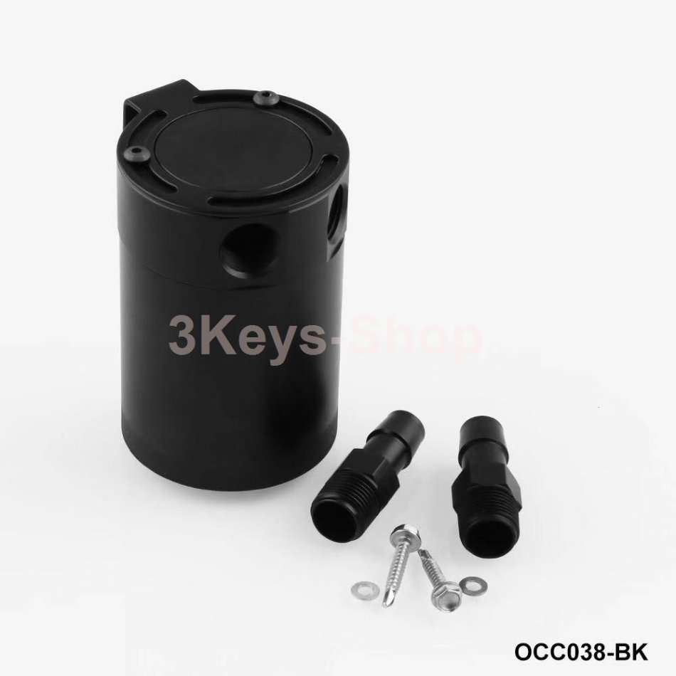 Universal Aluminum Baffled 2-Port Oil Catch Can/Tank/Air-Oil Separtor Black + Oil Drain Cock Valve