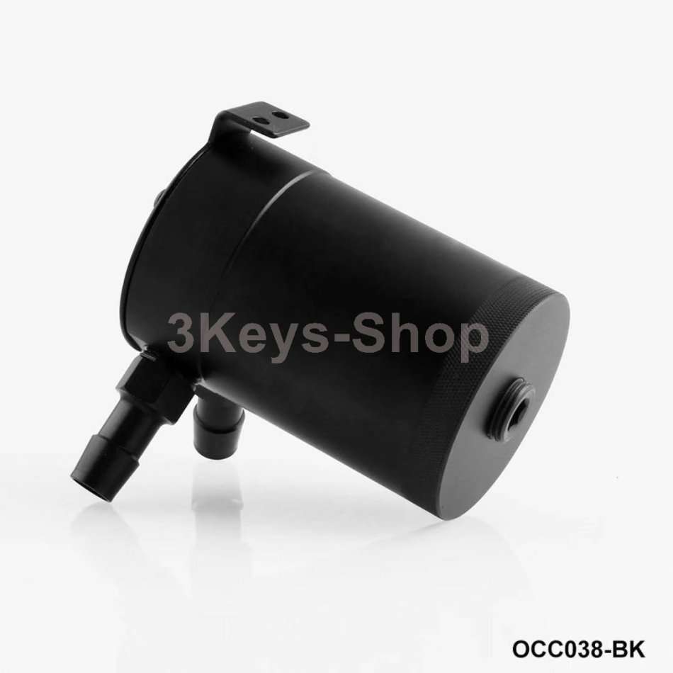Universal Aluminum Baffled 2-Port Oil Catch Can/Tank/Air-Oil Separtor Black + Oil Drain Cock Valve