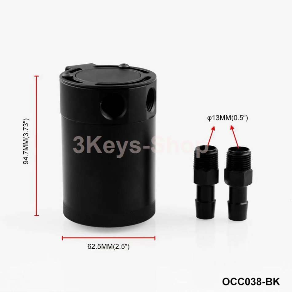 Universal Aluminum Baffled 2-Port Oil Catch Can/Tank/Air-Oil Separtor Black + Oil Drain Cock Valve