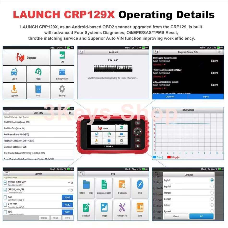 LAUNCH Scan Tool CRP129X OBD2 Scanner Automotive Code Reader Android Based Diagnostic Tool for Engin
