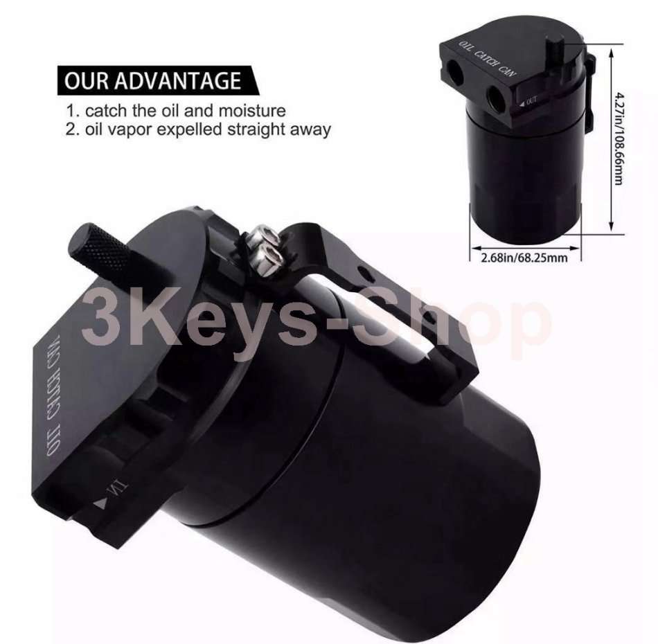 300ML Engine Oil Catch Can Reservoir Tank Cylinder Baffled Aluminum with Adapter