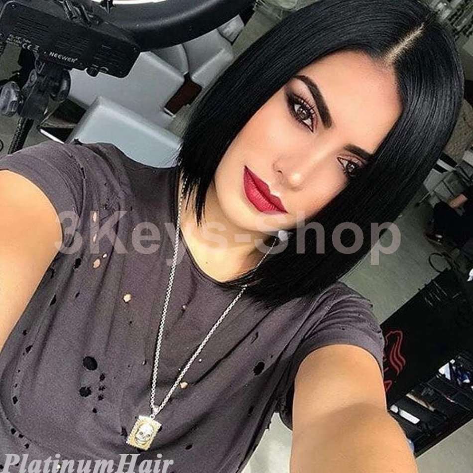 Short Bob Lace Front Wigs Glueless Natural Black Straight Bob Wig Heat Resistant Fiber Hair Synthet