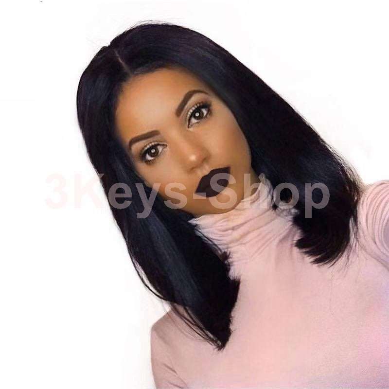 Short Bob Lace Front Wigs Glueless Natural Black Straight Bob Wig Heat Resistant Fiber Hair Synthet