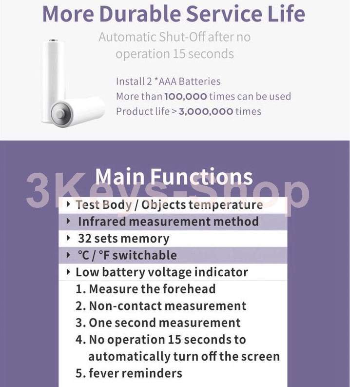 Multi Purpose Digital Infrared Thermometer, with 3 Colors Backlight LCD Display, Non-Contact Forehe