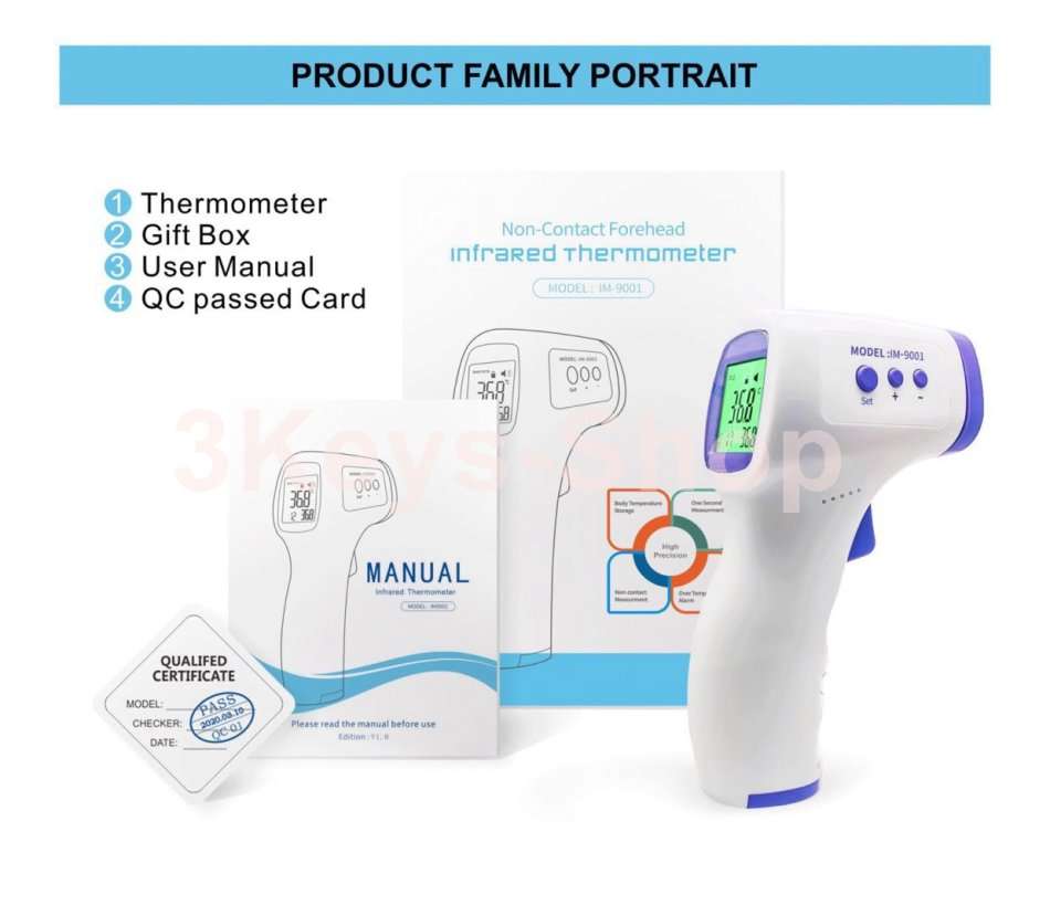 Multi Purpose Digital Infrared Thermometer, with 3 Colors Backlight LCD Display, Non-Contact Forehe