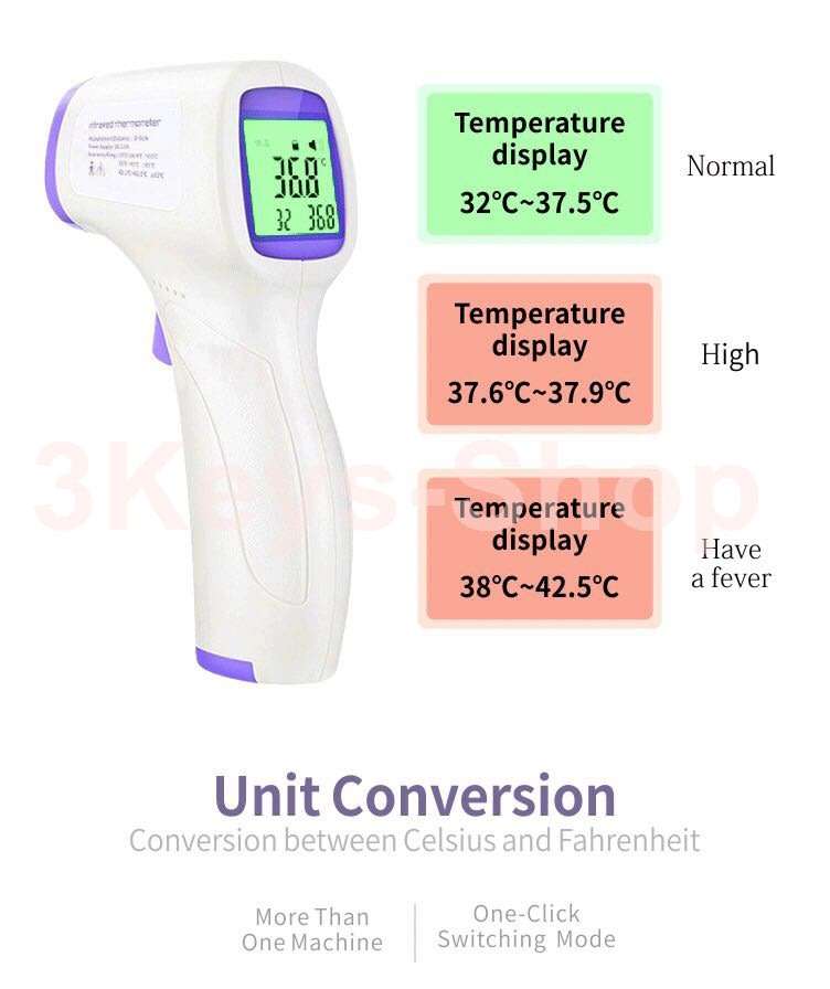Multi Purpose Digital Infrared Thermometer, with 3 Colors Backlight LCD Display, Non-Contact Forehe