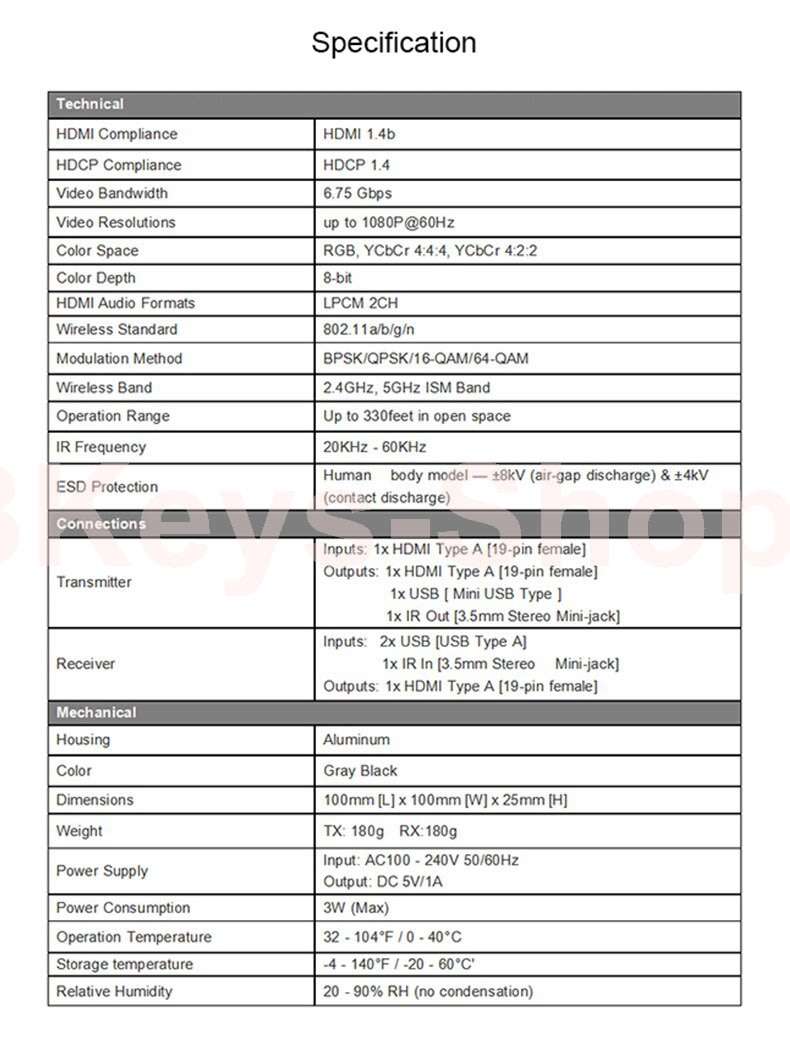 measy 5.8GHz Wireless Transmission System Wireless HDMI Extender Transmitter Receiver Video WiFi 100