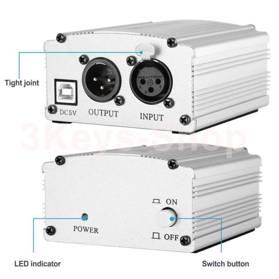 Neewer 1-Channel 48V Phantom Power Supply with 5 feet USB Cable icrophone Music Recording Equipment