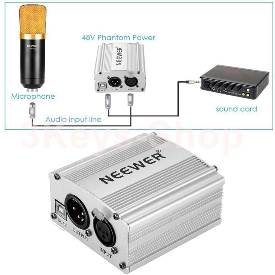 Neewer 1-Channel 48V Phantom Power Supply with 5 feet USB Cable icrophone Music Recording Equipment