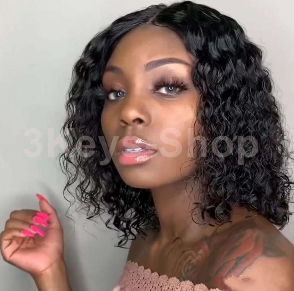 Lace Front Wigs Short Bob Wigs Pre Plucked With Baby Hair Curly Brazilian Remy Hair Wigs For Women (