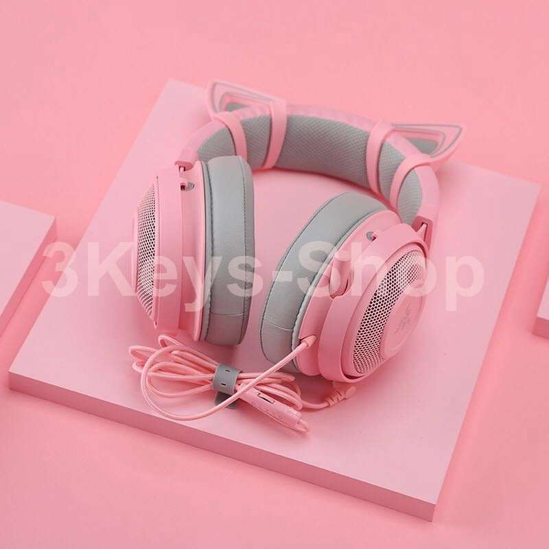 Razer Kraken Gaming Headset + Kitty Ears Bundle: Lightweight Aluminum Frame - Retractable Noise Canc