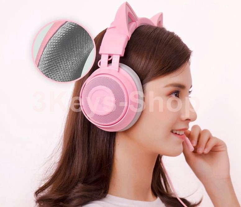 Razer Kraken Gaming Headset + Kitty Ears Bundle: Lightweight Aluminum Frame - Retractable Noise Canc