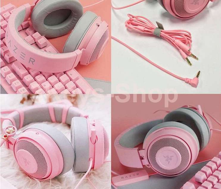 Razer Kraken Gaming Headset + Kitty Ears Bundle: Lightweight Aluminum Frame - Retractable Noise Canc