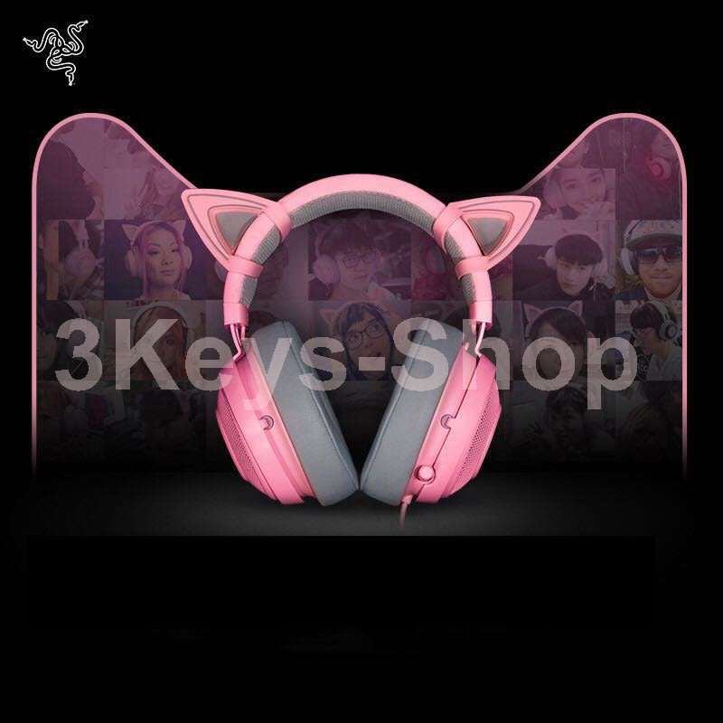 Razer Kraken Gaming Headset + Kitty Ears Bundle: Lightweight Aluminum Frame - Retractable Noise Canc