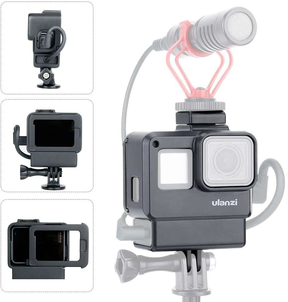 Vlogging Protective Case for GoPro Hero 7/6/5 with Cold Shoe Mount Microphone Adapter Storage+Vertic