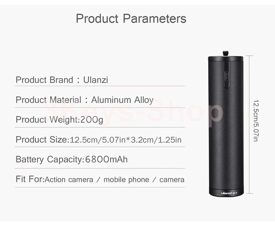 ulanzi BG-2 6800mAh Power Bank Hand Grip 14` Screw USB Type-C for DJI OSMO Pocket GoPro 876 Acti