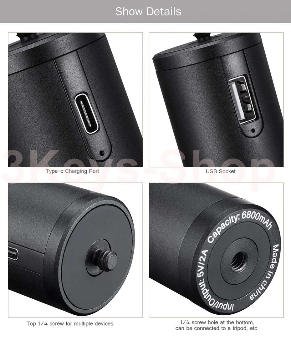 ulanzi BG-2 6800mAh Power Bank Hand Grip 14` Screw USB Type-C for DJI OSMO Pocket GoPro 876 Acti