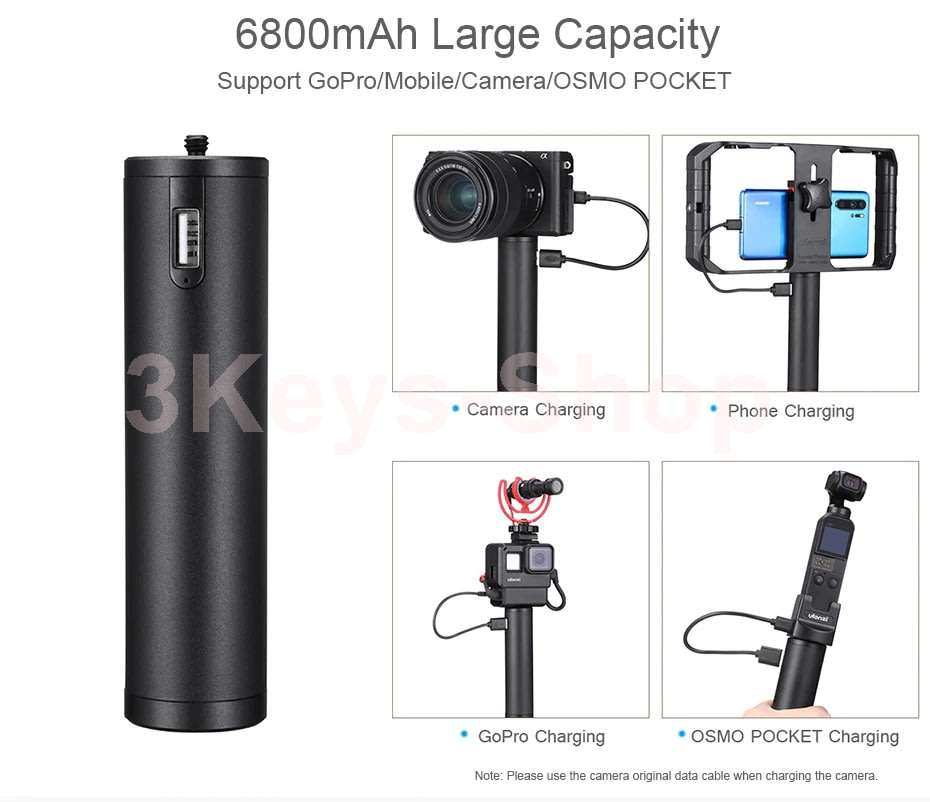 ulanzi BG-2 6800mAh Power Bank Hand Grip 14` Screw USB Type-C for DJI OSMO Pocket GoPro 876 Acti