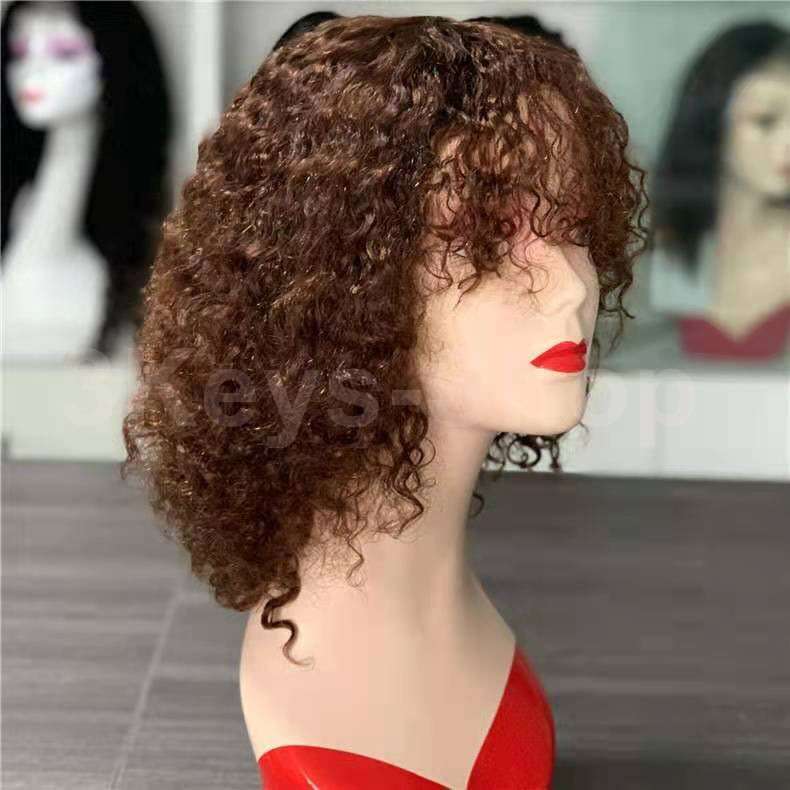 Short Curly Bob Wigs  Virgin Human Hair Non Lace Front Wigs Deep Curly Hair Full Ends 130% Density
