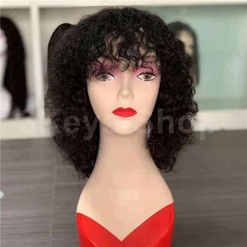 Short Curly Bob Wigs  Virgin Human Hair Non Lace Front Wigs Deep Curly Hair Full Ends 130% Density