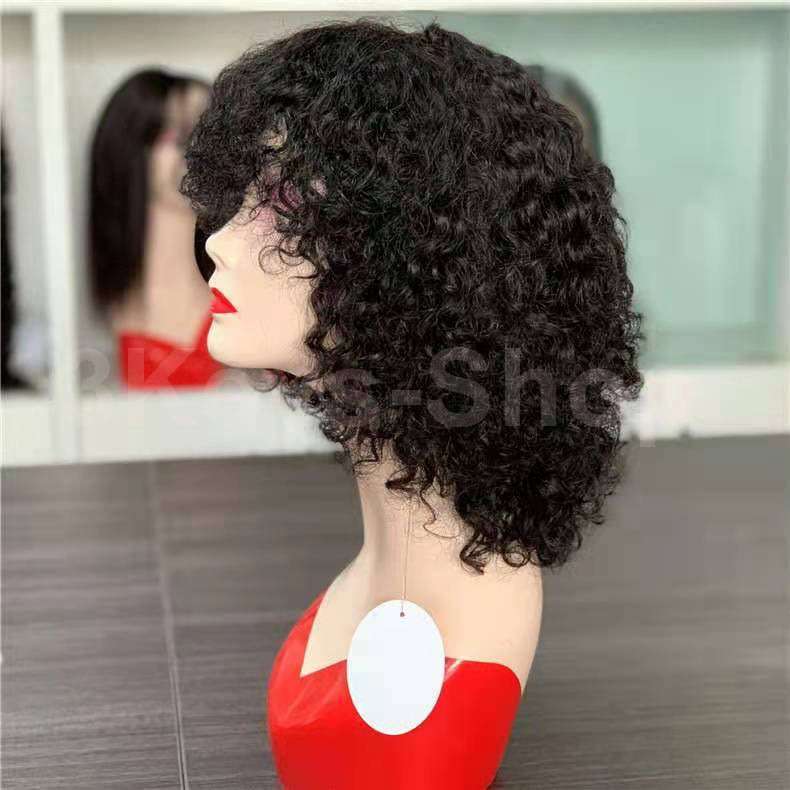 Short Curly Bob Wigs  Virgin Human Hair Non Lace Front Wigs Deep Curly Hair Full Ends 130% Density